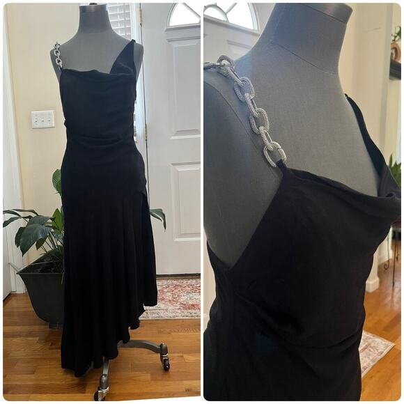 Giuseppe di Morabito Dresses & Skirts - Giuseppe Di Morabito Asymmetric Hem Side High Slit Rhinestone Strap Dress 00